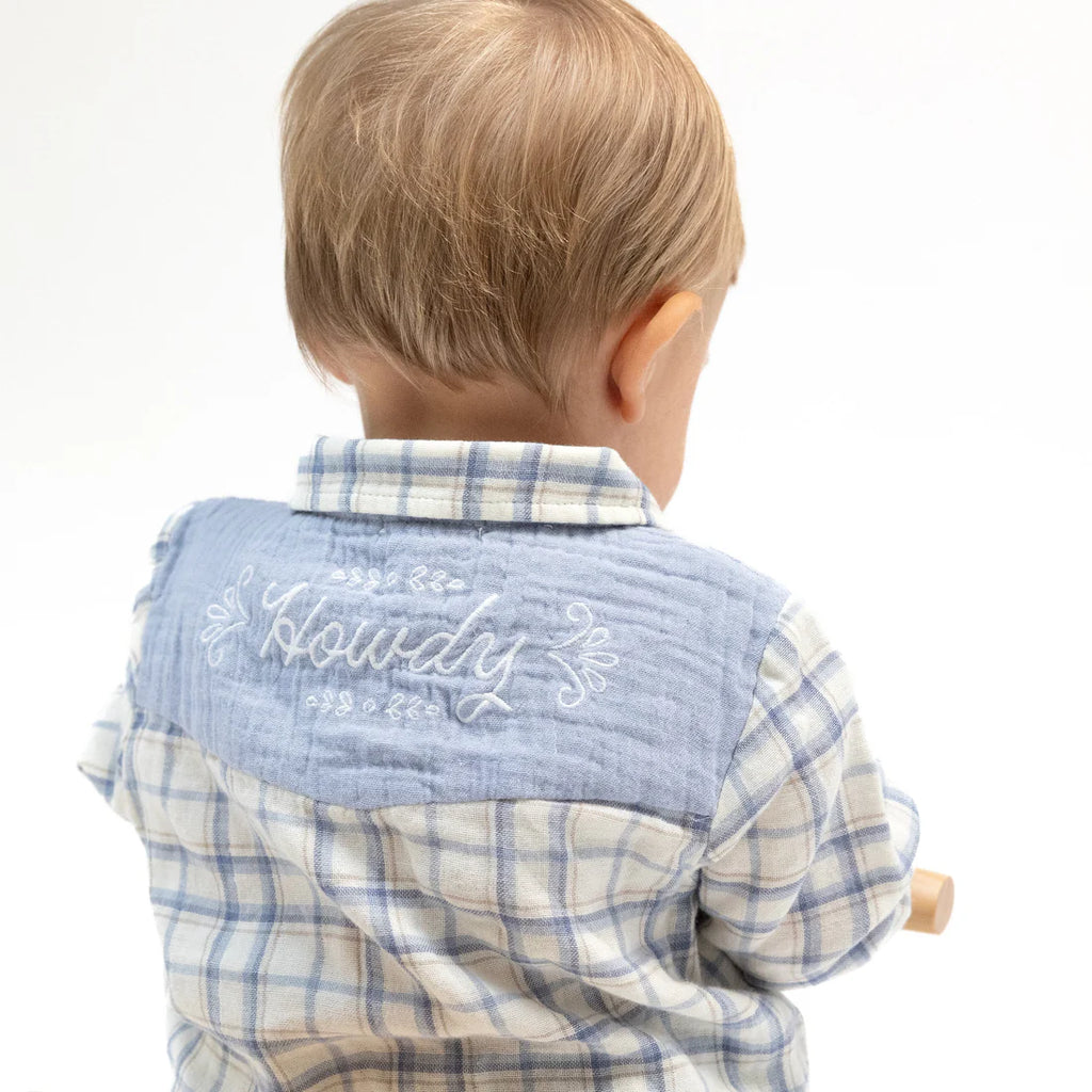 Blue Plaid Pearl Snap Shirt