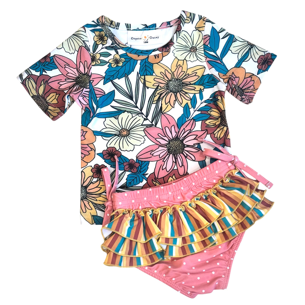 Pink Tropical Rash Guard Swimsuit