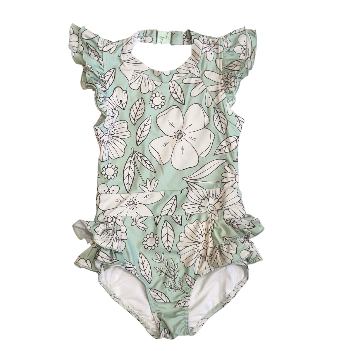 Mint Floral Open Back Swimsuit