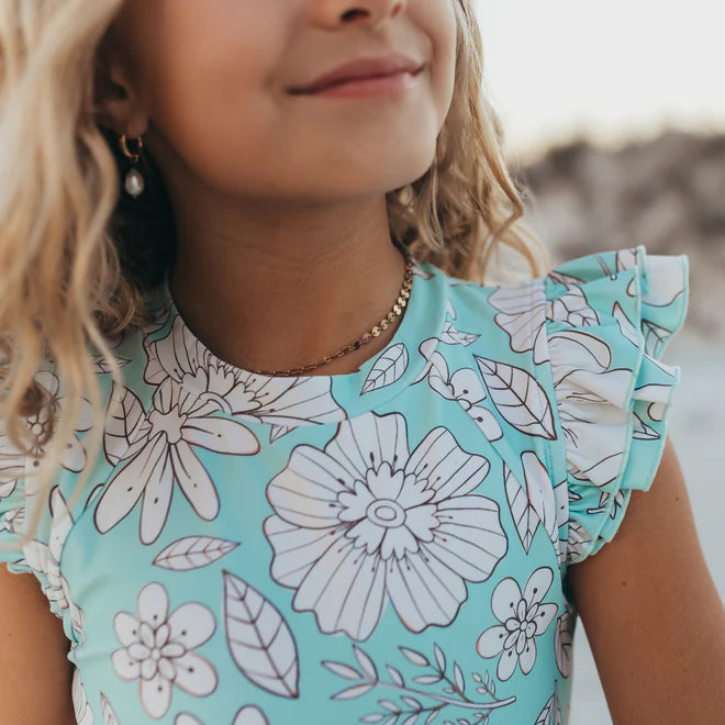 Mint Floral Open Back Swimsuit