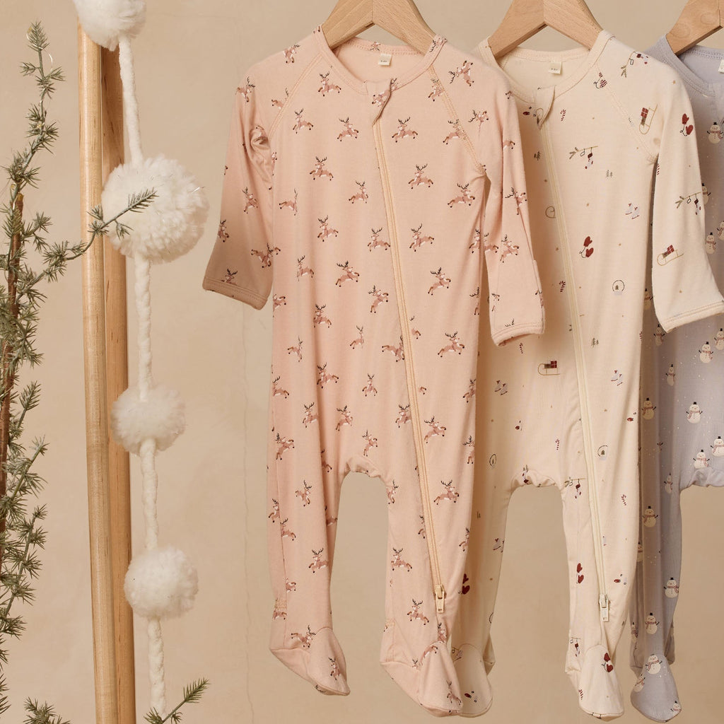 Reindeer Bamboo Zip Footie
