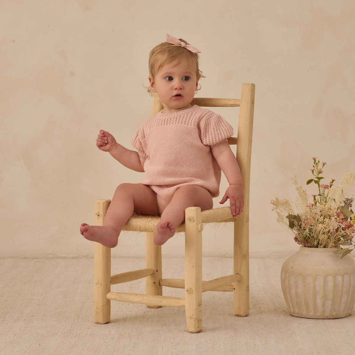 Melon Pointelle Knit Romper