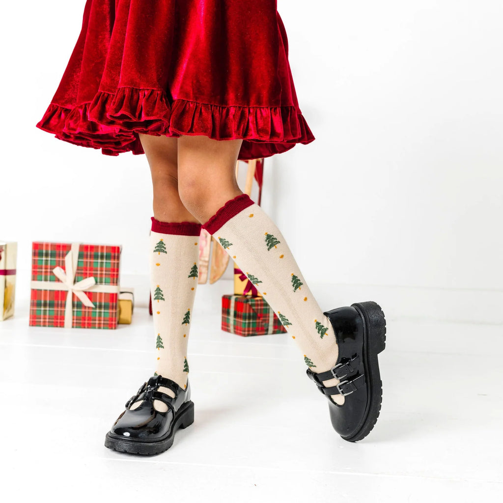 Tree Farm Scalloped Knee High Socks